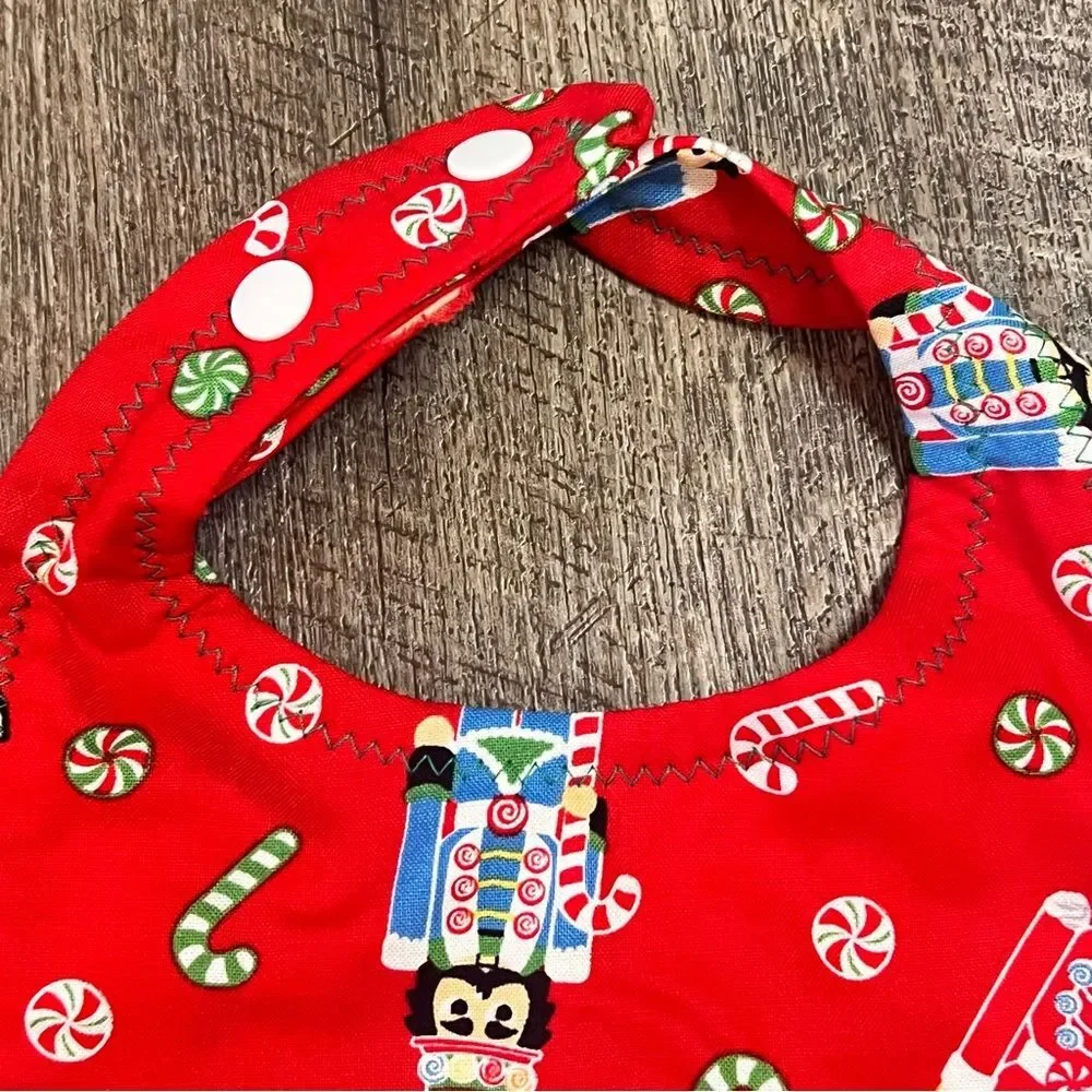 Handmade Christmas Nutcracker Baby Bib Red Holiday Snap Bib Baby Gift